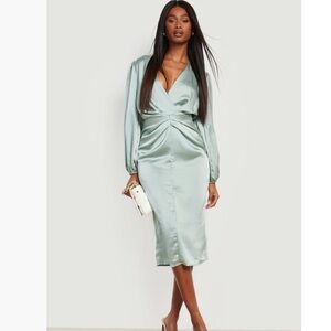 Boohoo Green Long Sleeve Sheath Dress Cocktail